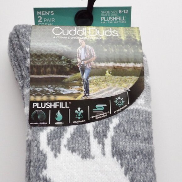 Cuddl Duds Mens ClimateSmart Plushfill Crew Socks 2 Pairs Grey & Pattern - Picture 4 of 6